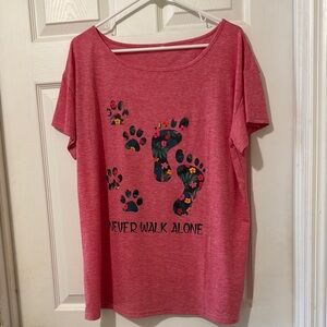 SHEIN Pink Short Sleeve Tee with Paw Print Design